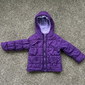 1989 Place Toddler Girl’s Purple Ruffle Winter Puffer Coat, Size 2T